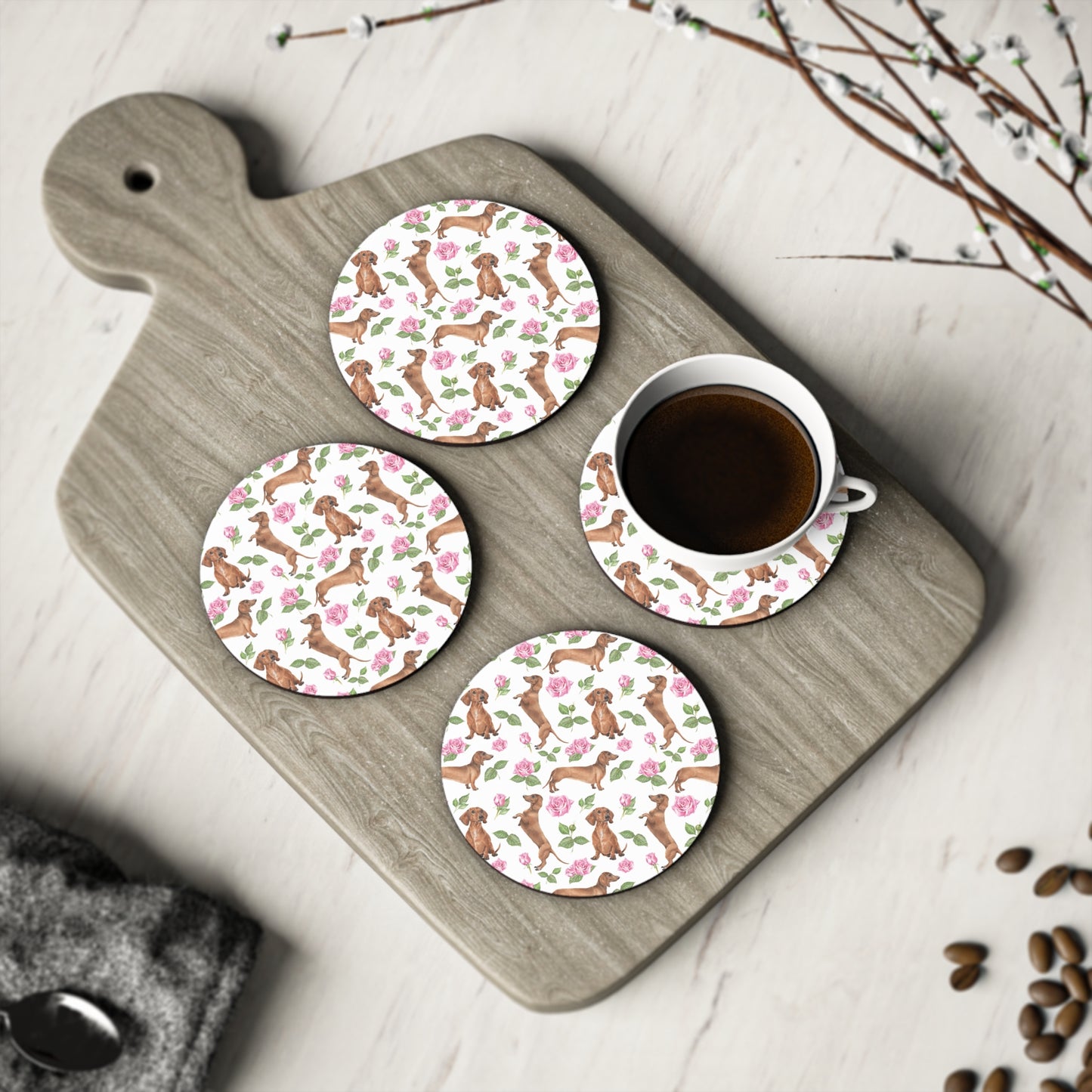 Dachshund Floral Coasters